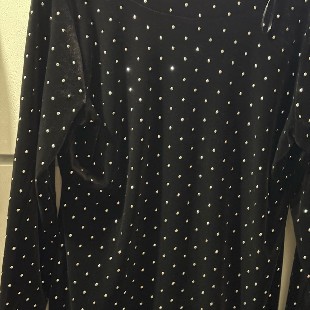 H&M Black Velvet Long Sleeve Top with Silver Stud Detail